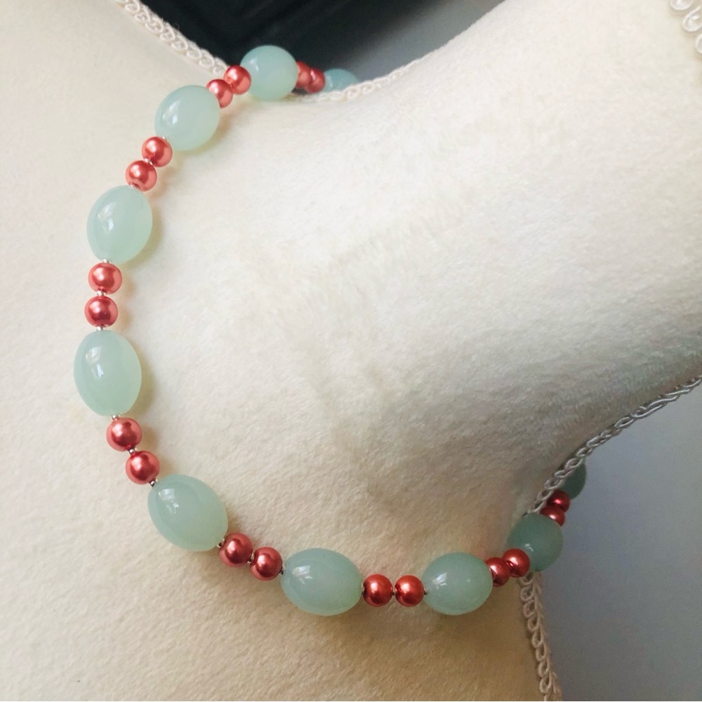 Handcrafted repurpose barrel opalite Czech glass Pearl necklace